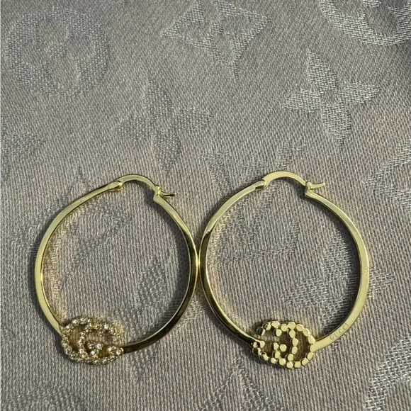 Gucci Gold GG Crystal Hoop Earrings - Picture 3 of 5